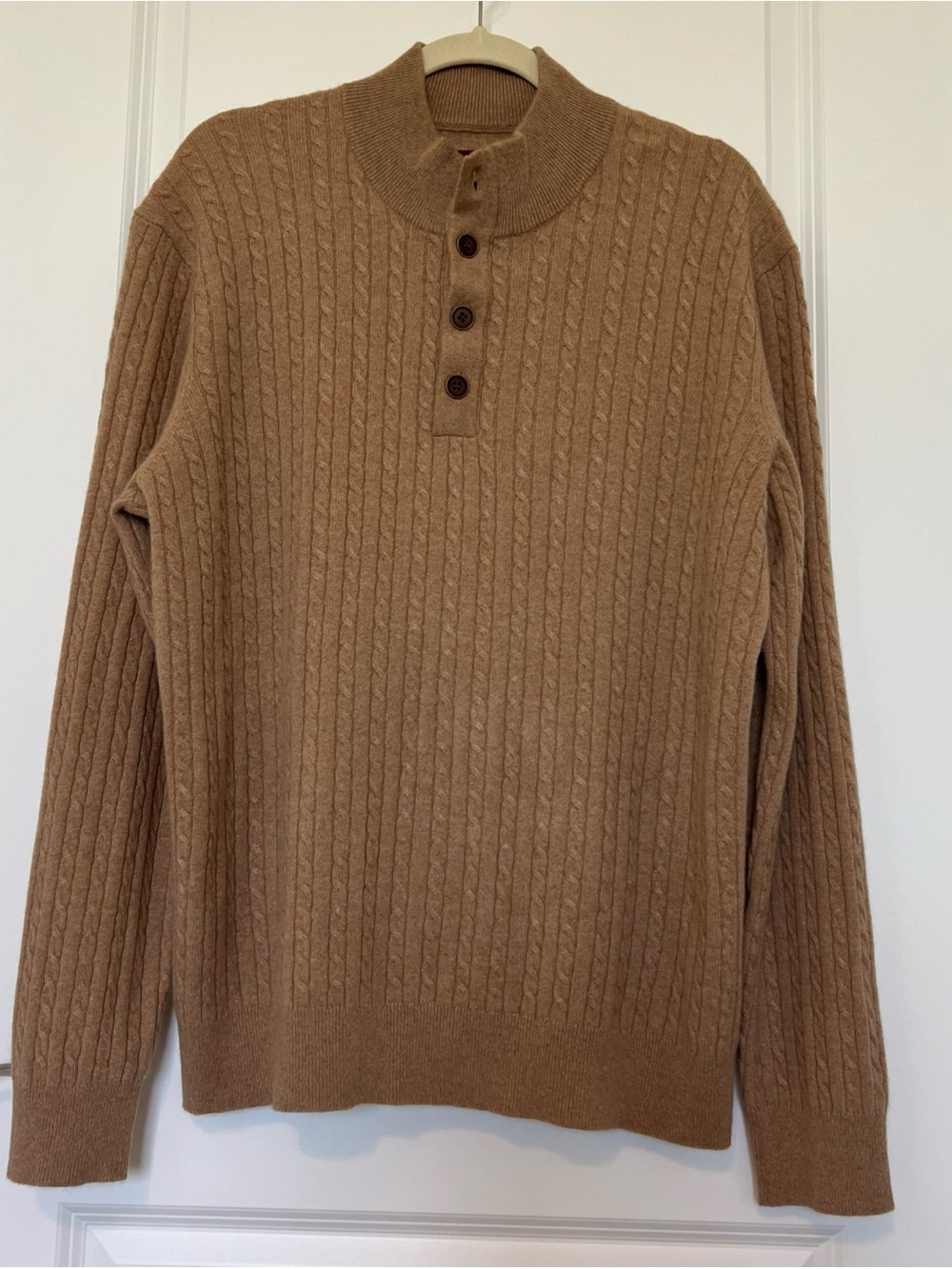 UNTUCKit 100% cashmere Men's Cable-Knit Button Mock Neck Sweater tan colour XL